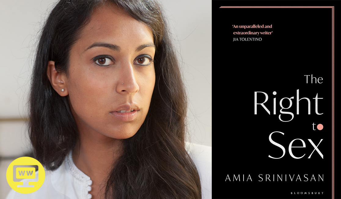 Amia Srinivasan has long, dark brown hair and is wearing a white blouse. She is looking at the camera with a serious expression.